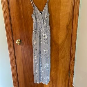 Blue and white pinstripe/floral romper